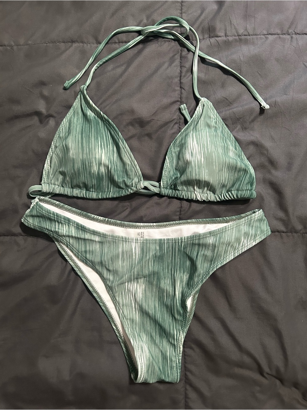 Striped Green Triangle Bikini Set - Unbranded